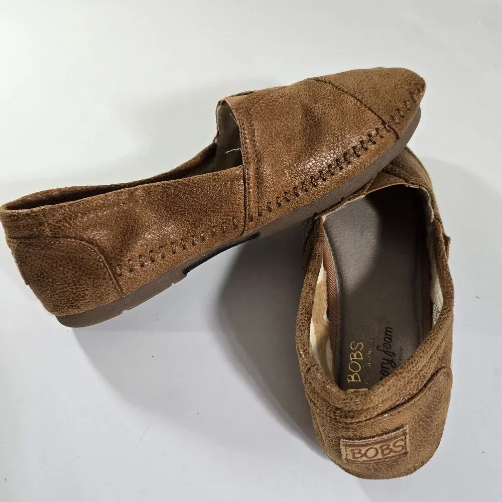 Bobs Womens W 8 Espadrille Memory Foam Brown Leather Look Textile Slip On‎ Shoe